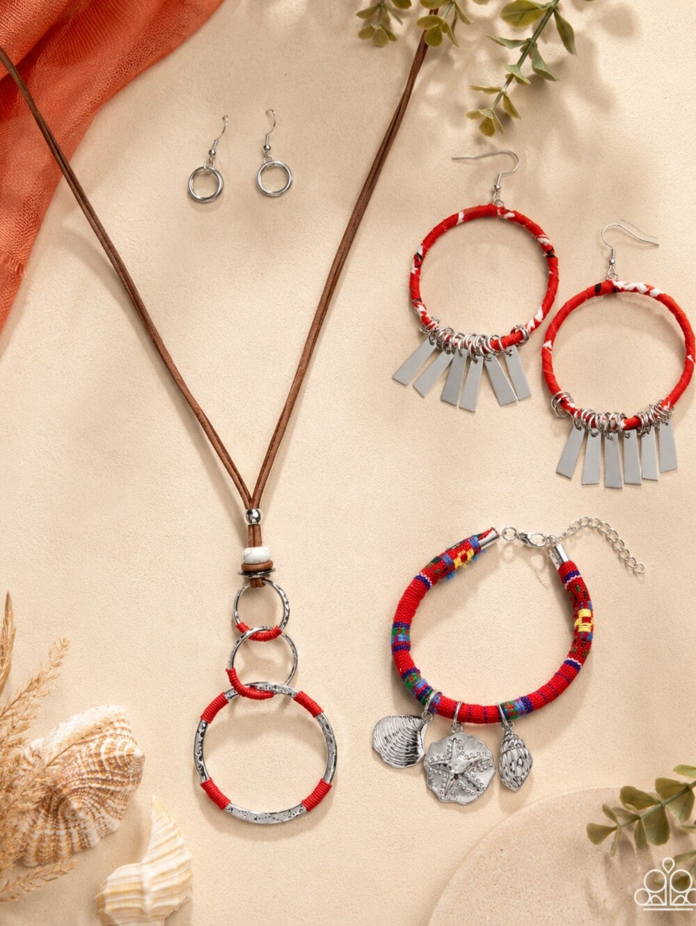 Paparazzi Red Wrapped Hoop Necklace, Earrings & Charm Bracelet Set
